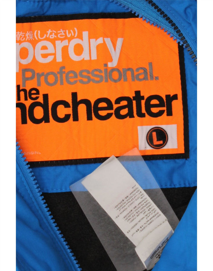 SUPERDRY Herre The Windcheater Hooded Windbreaker Jacket UK 40 Large Blue