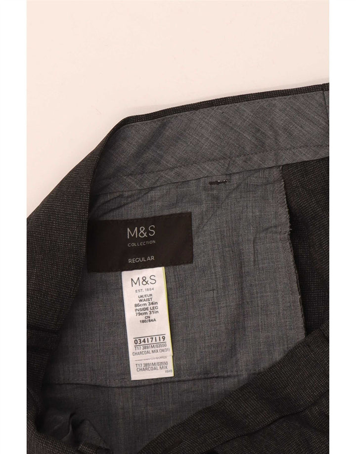 Marks & Spencer Herre Regular Suit Bukser W34 L31 Grå polyester