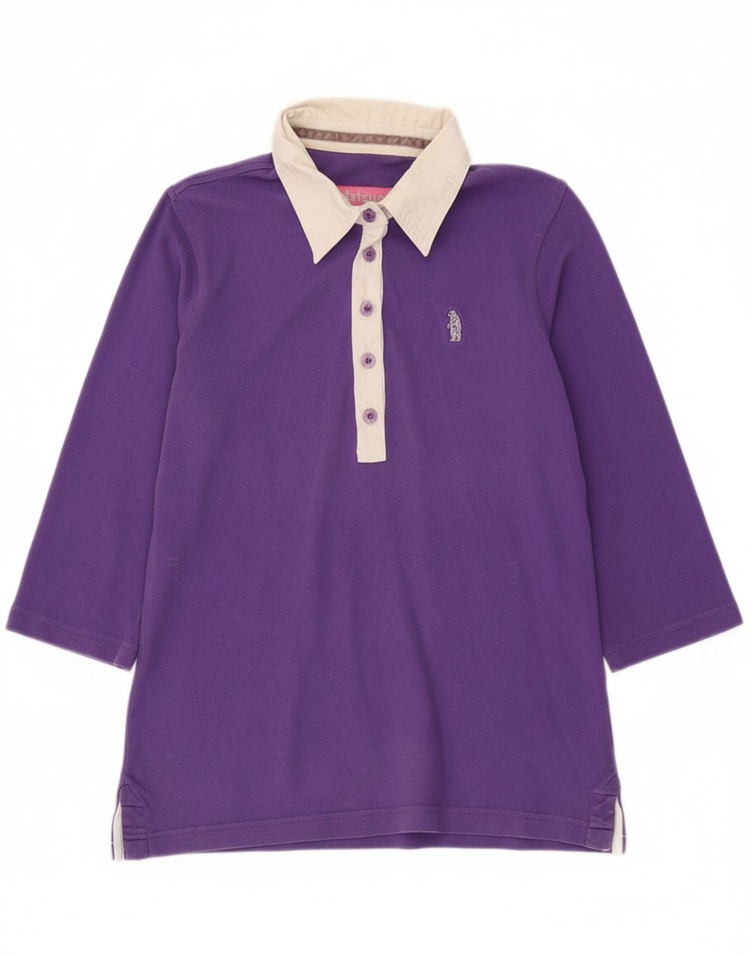 REFRIGUE Womens Graphic Polo Shirt UK 12 Medium Purple Colourblock