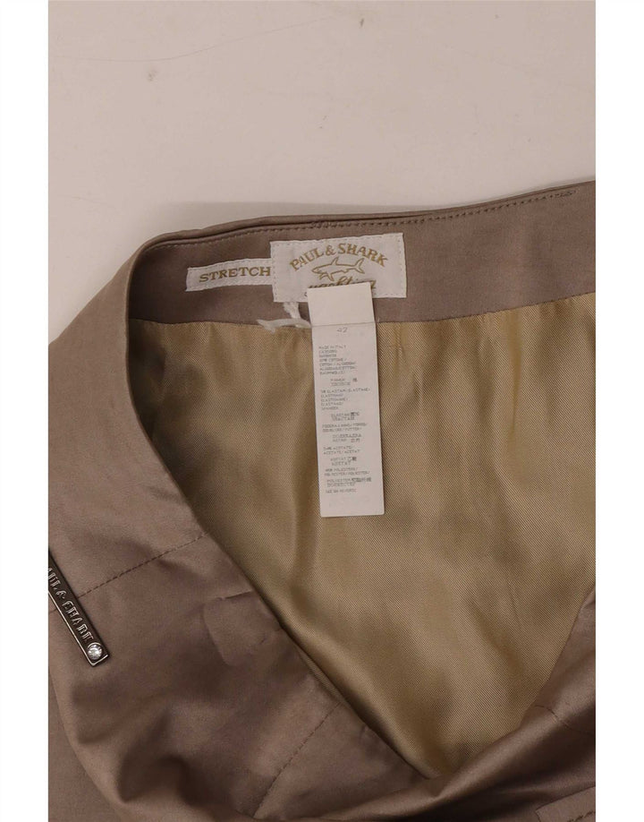 Paul & Shark Dame Stretch Plisseret Nederdel IT 42 Medium W28 Brun Bomuld