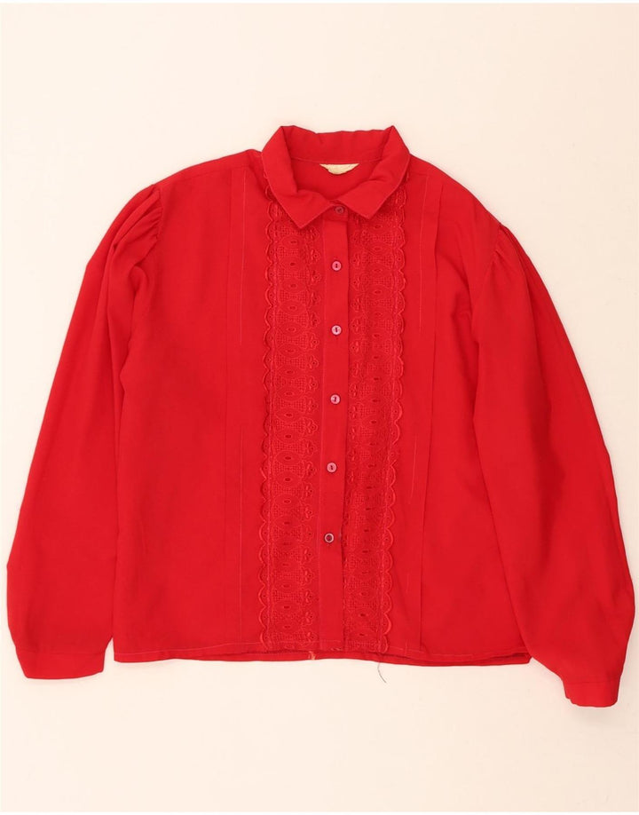 VINTAGE Womens Shirt Blouse UK 16 Large Red Floral Vintage Vintage and Second-Hand Vintage from Messina Hembry 