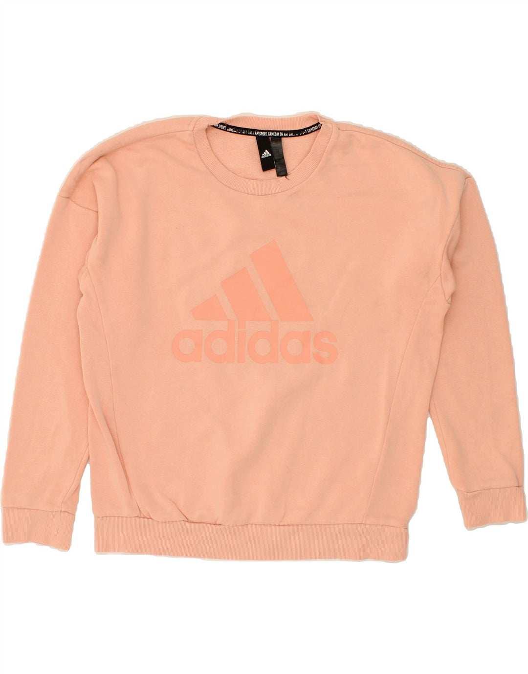 ADIDAS Womens Graphic Sweatshirt Jumper UK 14 Medium Pink Cotton Vintage Adidas and Second-Hand Adidas from Messina Hembry 