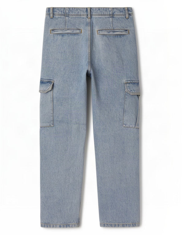 Zara Herre Cargo Højtaljede Jeans EU 40 Medium W31 L29 Blå Bomuld