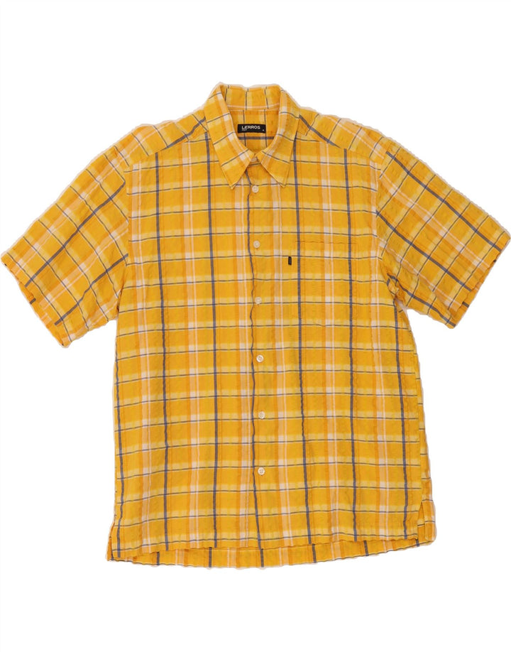 LERROS Mens Short Sleeve Shirt Medium Yellow Check Cotton Vintage Lerros and Second-Hand Lerros from Messina Hembry 