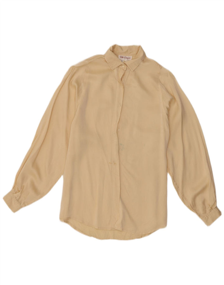 Vintage oversize skjorte til kvinder UK 8 Small Beige Silk