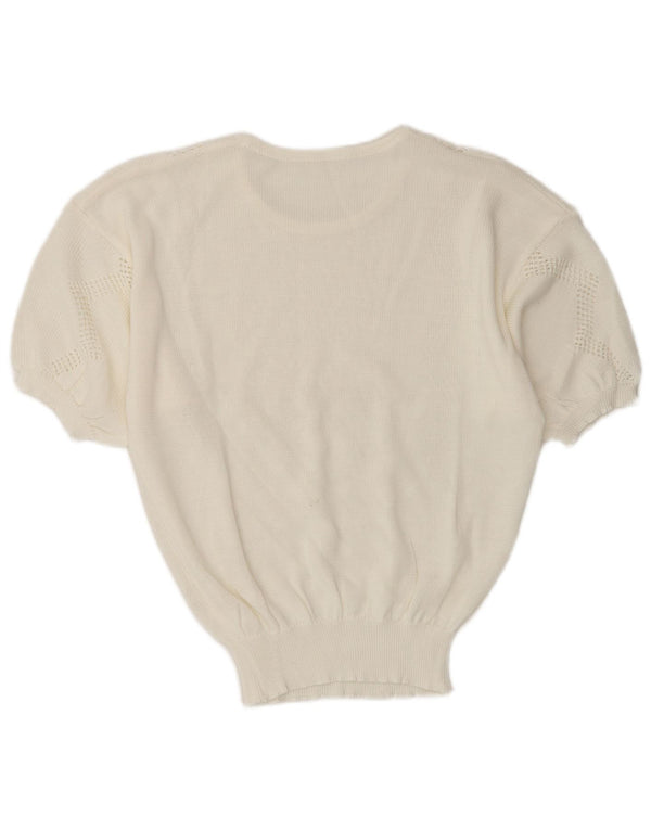Vintage Dame Kortærmet Boat Neck Jumper Sweater UK 10 Small White