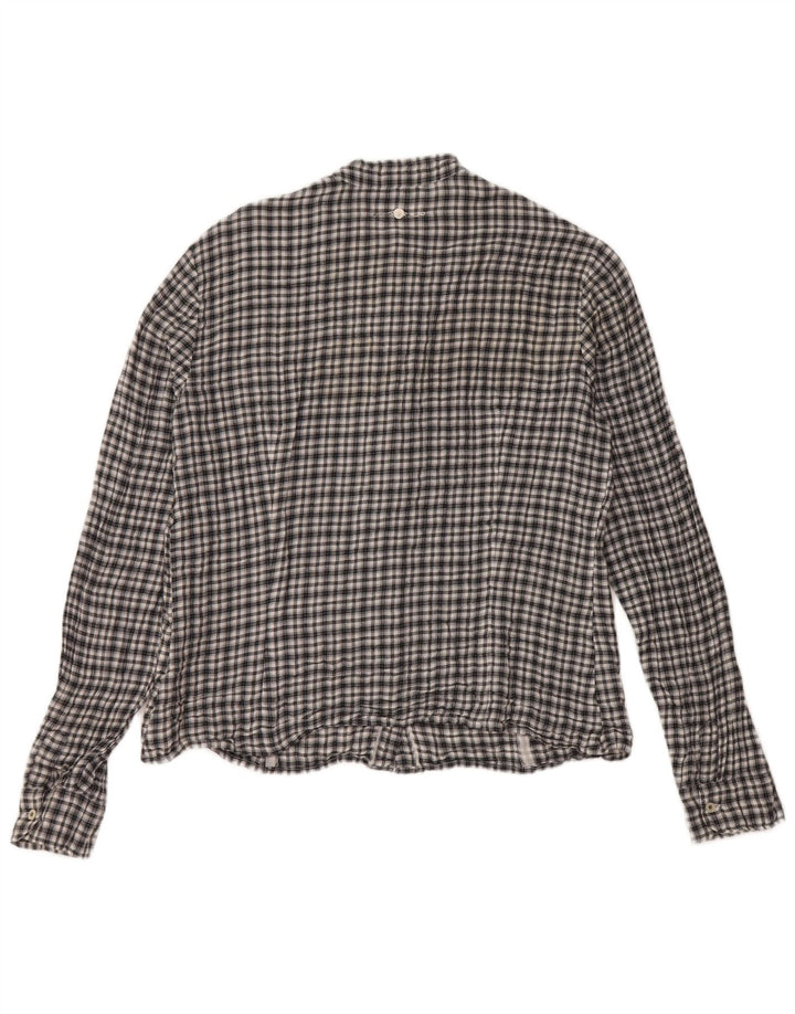 Trussardi Jeans Dame flæse foran skjorte UK 14 Stor sort ternet bomuld