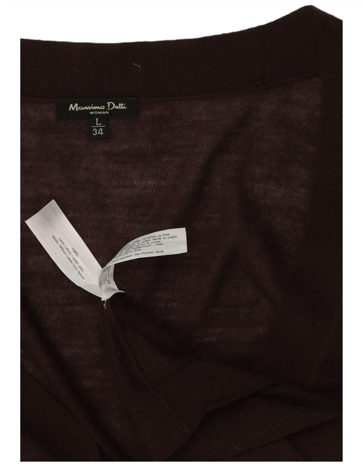 MASSIMO DUTTI Dame Cardigan Sweater UK 14 Stor Brun Uld