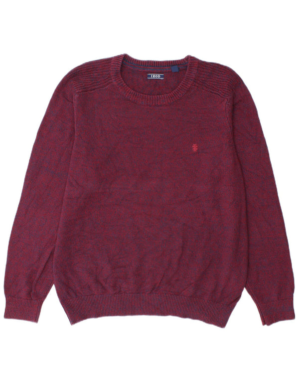 Izod Mens Crew Neck Jumper Sweater Large Burgundy Cotton