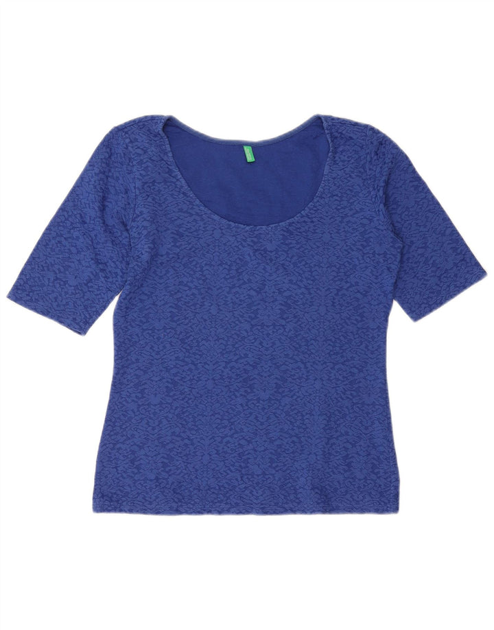 BENETTON Dame bluse Top UK 12 Medium Blue Paisley Cotton