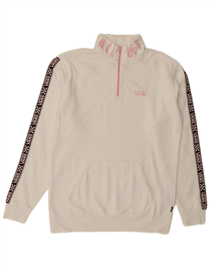 VANS Herre Grafisk Zip Neck Sweatshirt Jumper Medium Hvid Bomuld