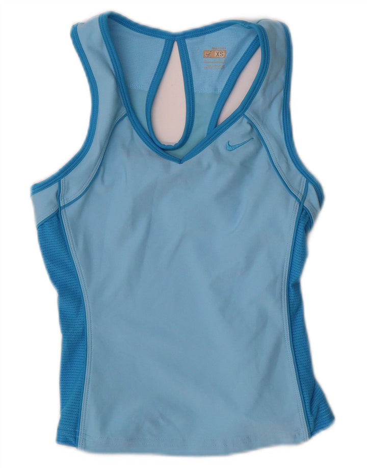 NIKE Womens Crop Vest Top UK 4 XS Blue Polyester