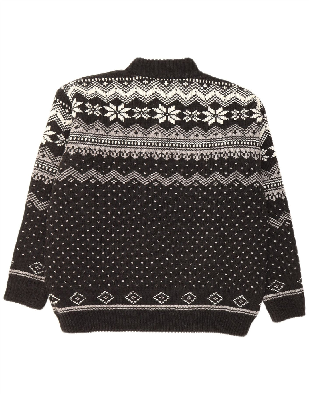 Werther Herre Zip Neck Jumper Sweater Large Black Fair Isle Polyacryl