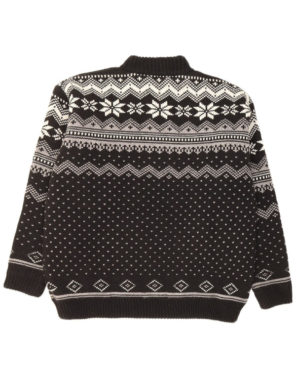 Werther Herre Zip Neck Jumper Sweater Large Black Fair Isle Polyacryl