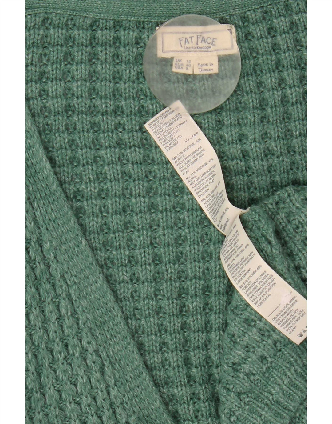 Fat Face Dame Oversized Crop Open Cardigan Sweater UK 12 Medium Green