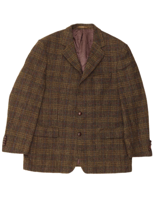 Harris Tweed Herre 2 Button Blazer Jacket UK 46 3XL Khaki Ternet Virgin Wool