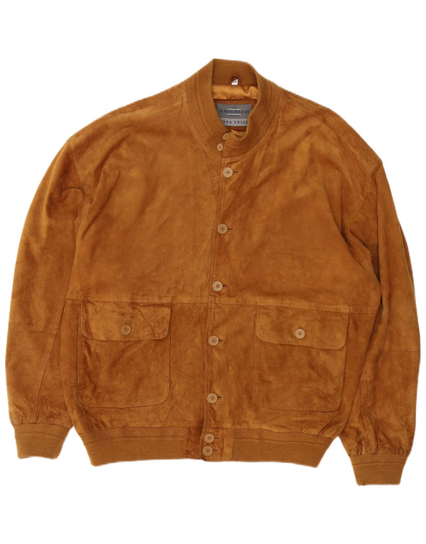 James Dillon Herre Ruskind Bomber Jacket UK 44 2XL Brunt Læder
