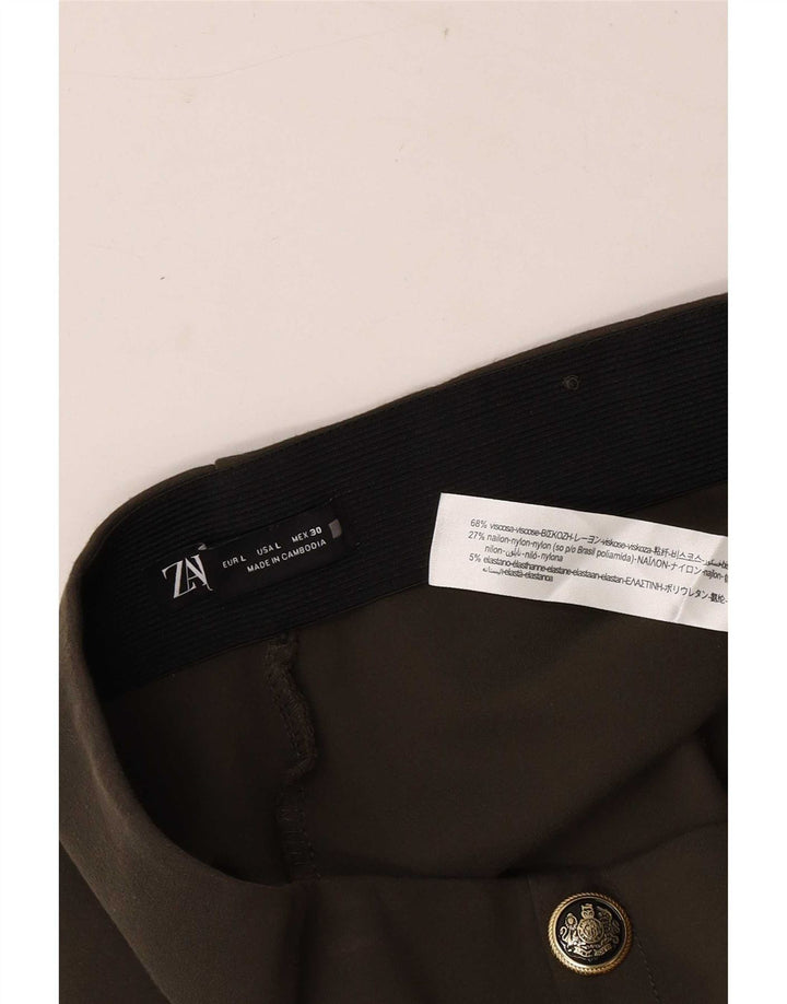Zara Womens Crop Leggings UK 14 Large Green Viscose
