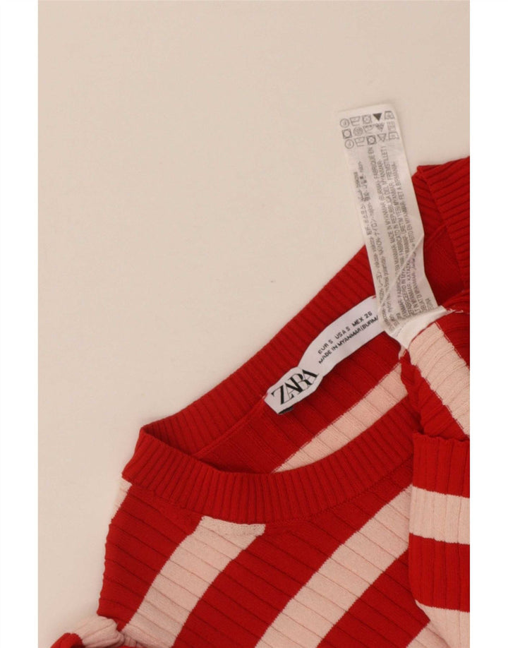 Zara Womens Crop Top UK 8 Lille rødstribet viskose