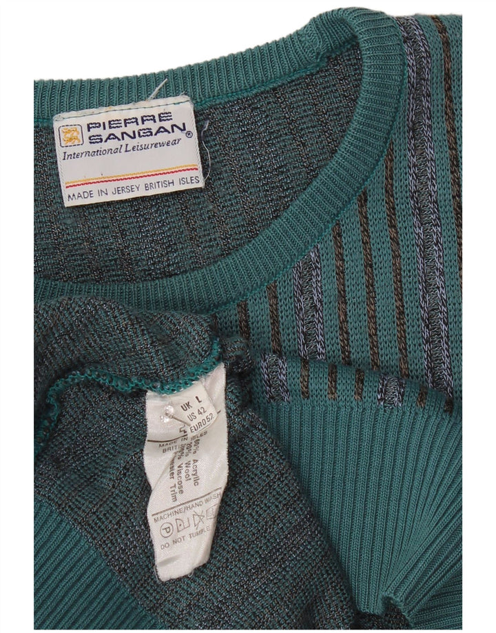 PIERRE SANGAN Herre sweater med rund hals, stor blå stribet akryl