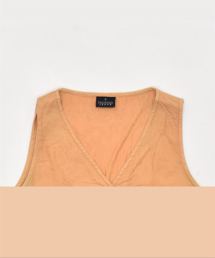 TRUSSARDI Womens Sleeveless Shirt UK 10 Small Orange Cotton | Vintage | Thrift | Second-Hand | Used Clothing | Messina Hembry 