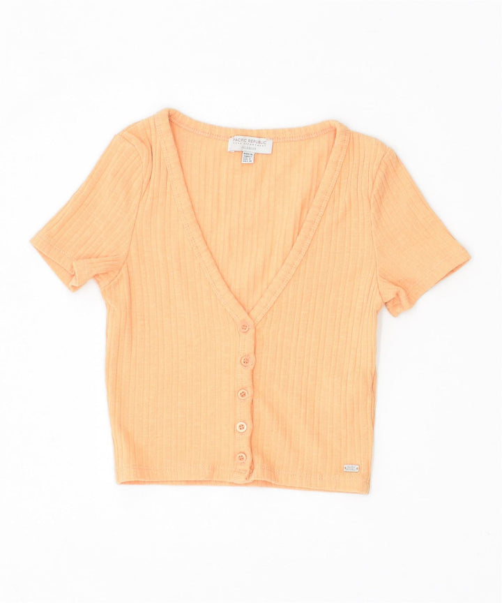PULL & BEAR Womens Slim Fit Crop Top UK 8 Small Yellow Cotton | Vintage | Thrift | Second-Hand | Used Clothing | Messina Hembry 
