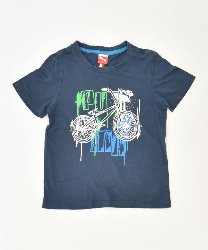 PUMA Boys Graphic T-Shirt Top 5-6 Years Navy Blue Cotton Classic | Vintage | Thrift | Second-Hand | Used Clothing | Messina Hembry 