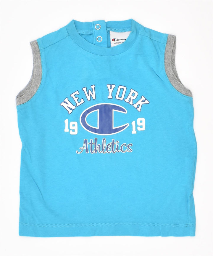 CHAMPION Boys Graphic Vest Top 9-12 Months Small Blue Cotton | Vintage | Thrift | Second-Hand | Used Clothing | Messina Hembry 