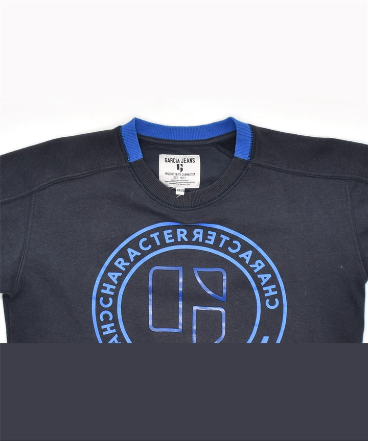 GARCIA JEANS Boys Graphic Sweatshirt Jumper 11-12 Years Navy Blue Cotton | Vintage | Thrift | Second-Hand | Used Clothing | Messina Hembry 