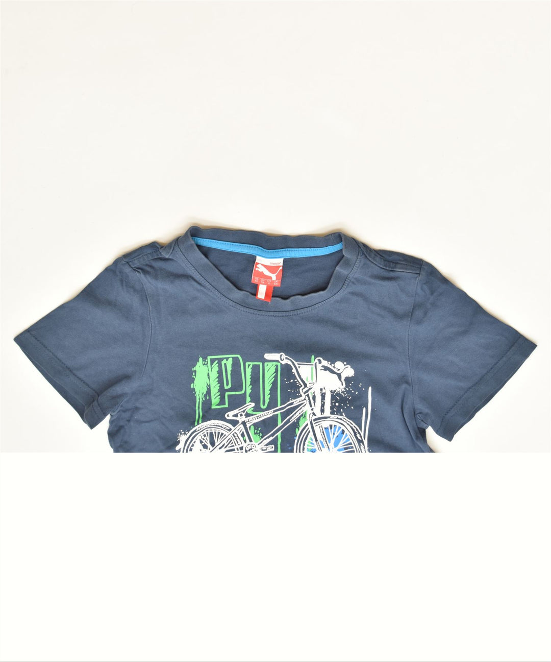 PUMA Boys Graphic T-Shirt Top 5-6 Years Navy Blue Cotton Classic | Vintage | Thrift | Second-Hand | Used Clothing | Messina Hembry 
