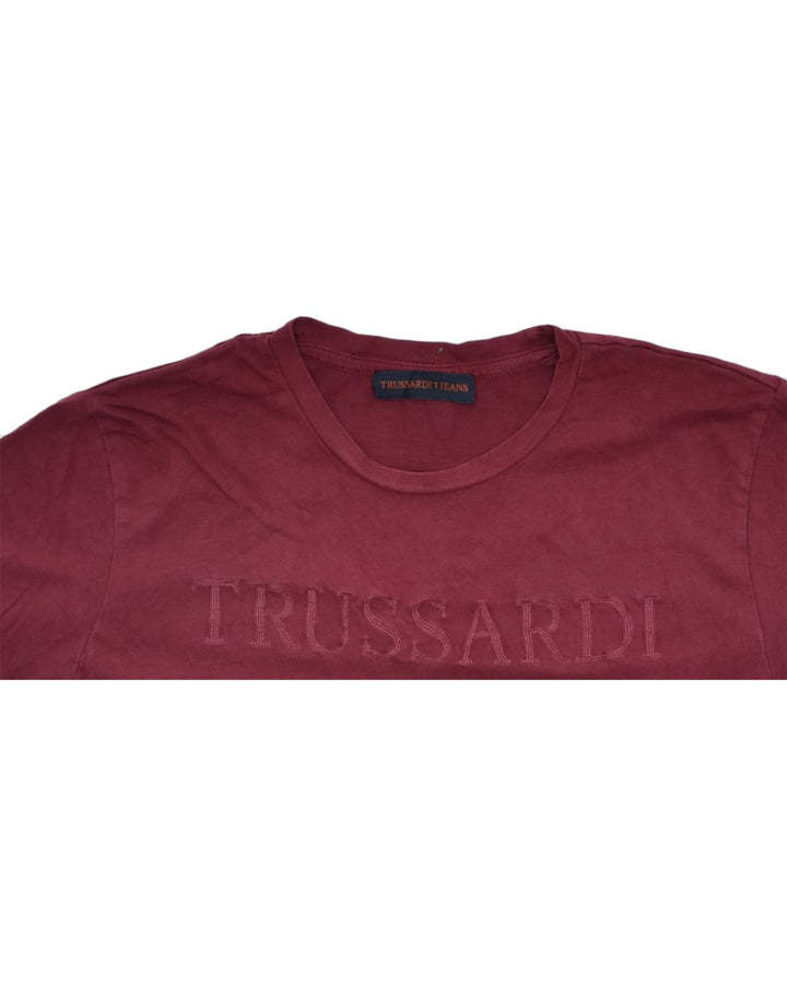 TRUSSARDI JEANS Mens Graphic T-Shirt Top Small Burgundy Cotton | Vintage | Thrift | Second-Hand | Used Clothing | Messina Hembry 