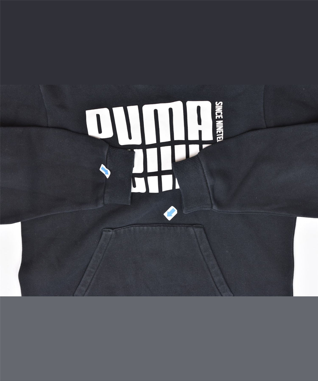 PUMA Girls Graphic Hoodie Jumper 7-8 Years Black Cotton | Vintage | Thrift | Second-Hand | Used Clothing | Messina Hembry 