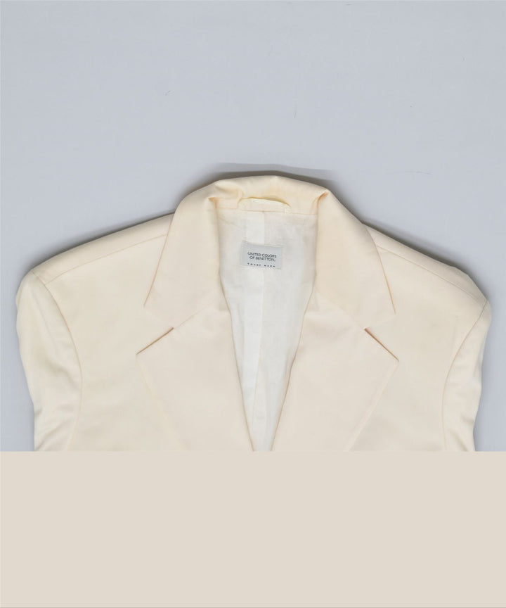 BENETTON Womens 2 Button Blazer Jacket IT 44 Medium Off White Polyester | Vintage | Thrift | Second-Hand | Used Clothing | Messina Hembry 
